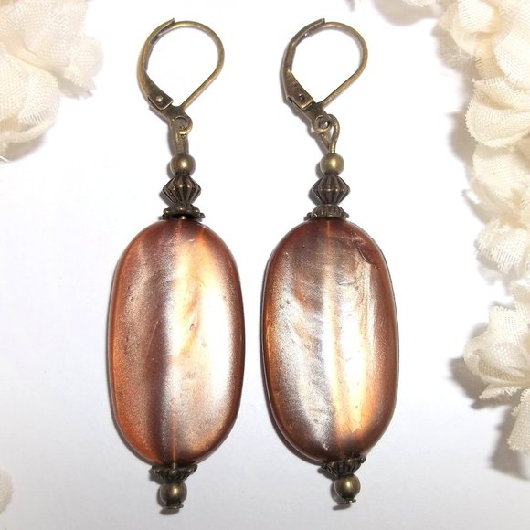 wvluckygirl Jewelry - Brown Boho Style Beaded Earrings Statement Big Large Bronze Dangle Drop NWT 7115